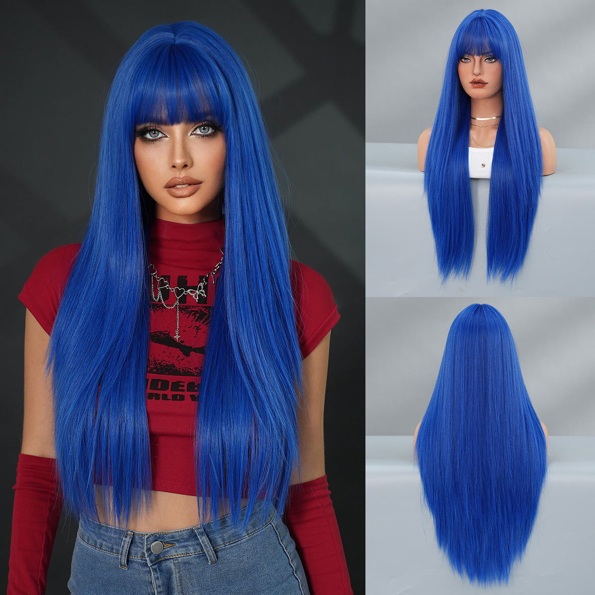 High Quality Super Hair Female Bangs Daily Black Long Straight Wig