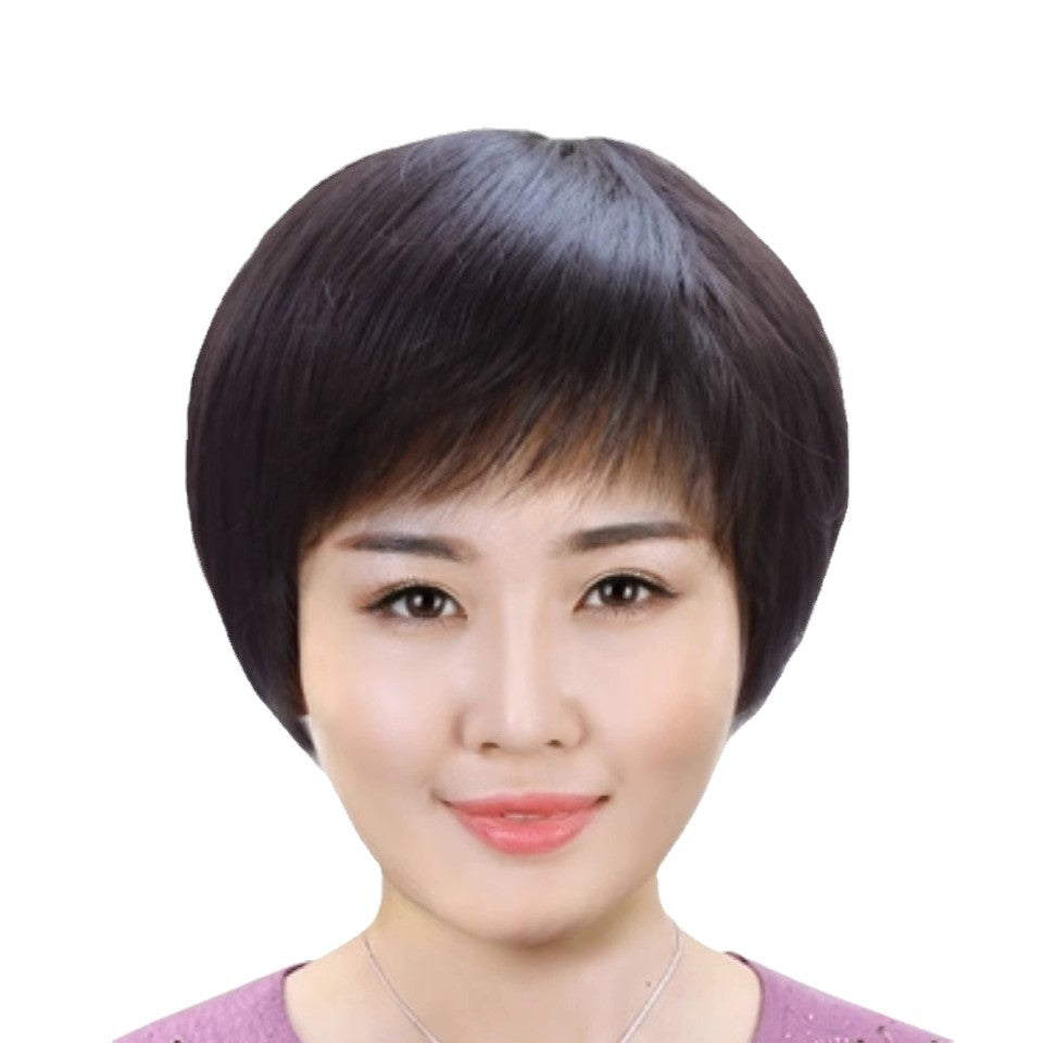 Women's Real Mother Human Chemotherapy Wigs Simulation Wig Short Straight Hair