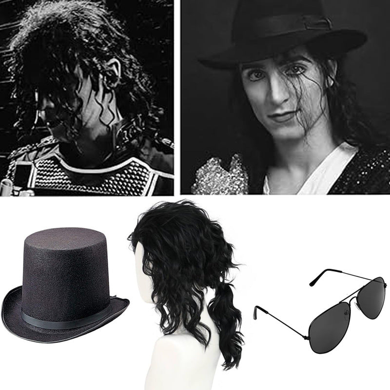Festival Jackson Mid-length Hat Glasses Set Cos Wig