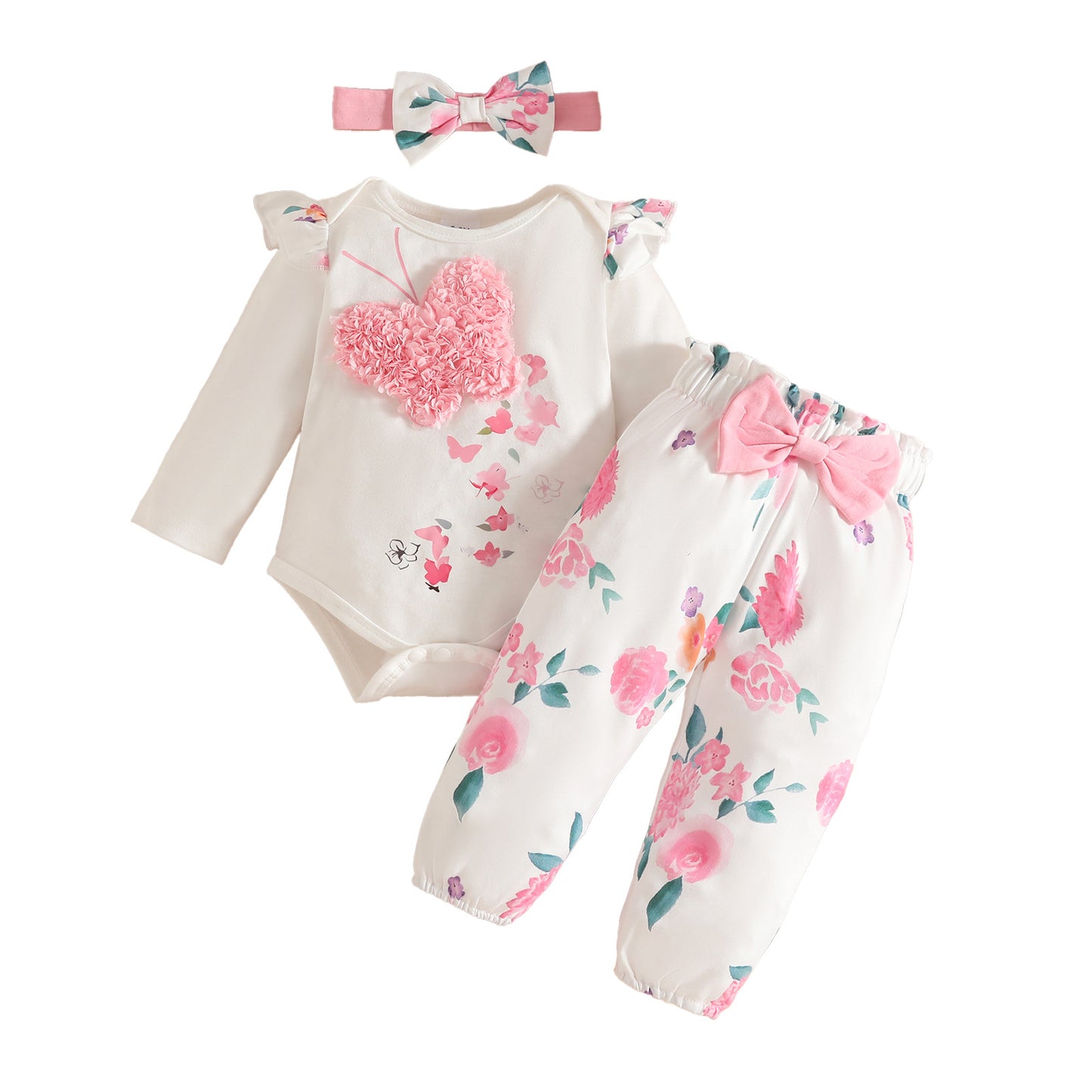 Embroidery Three-dimensional Butterfly Long-sleeved Triangle Romper Bow Flower Children's Suit