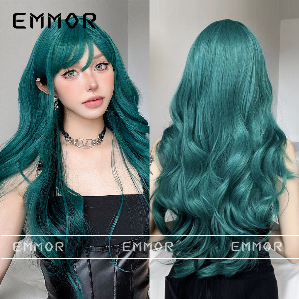 Female Hair Sky Blue Curly Waves Roll Wig Long Curls