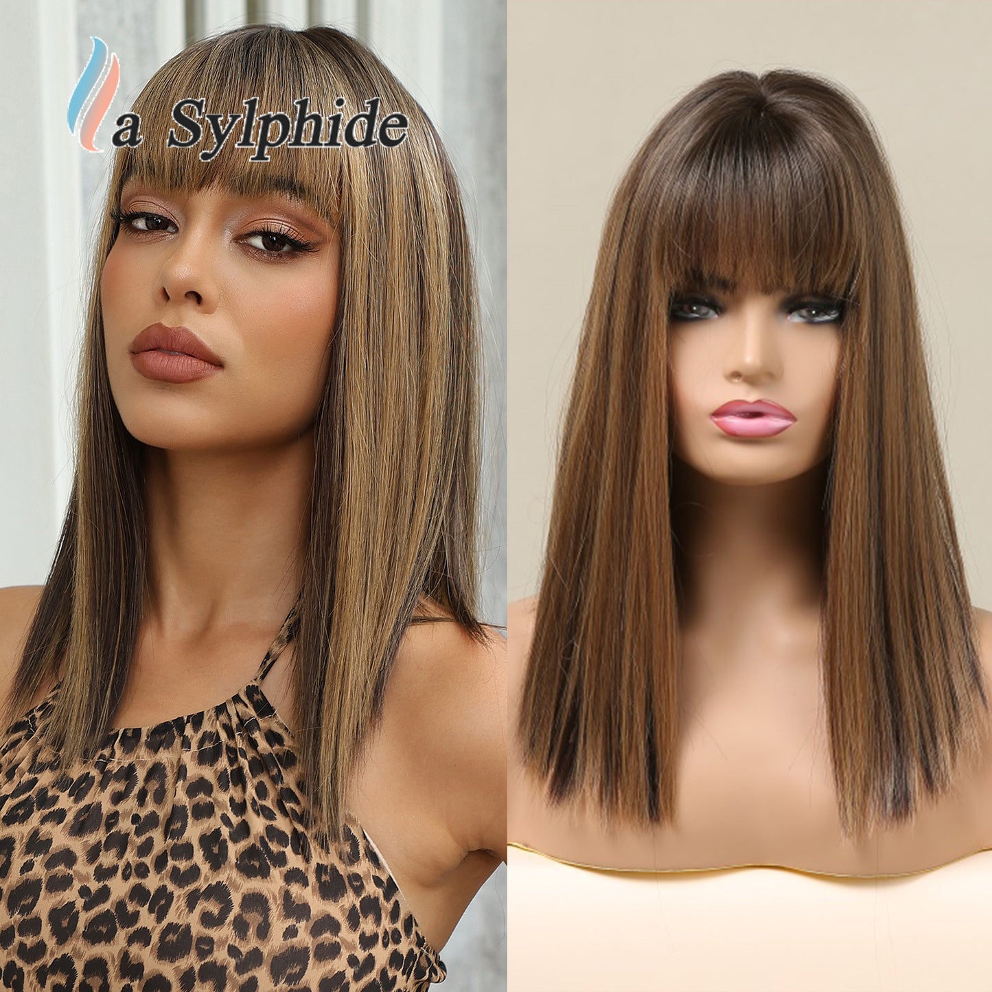 Female Summer Natural Cartoon Bangs Mid-length Collarbone Length Real Hair Wig