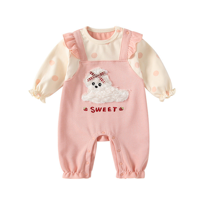 Two-piece Romper Polka Dot Plush Puppy Jumpsuit, Climbing Suit