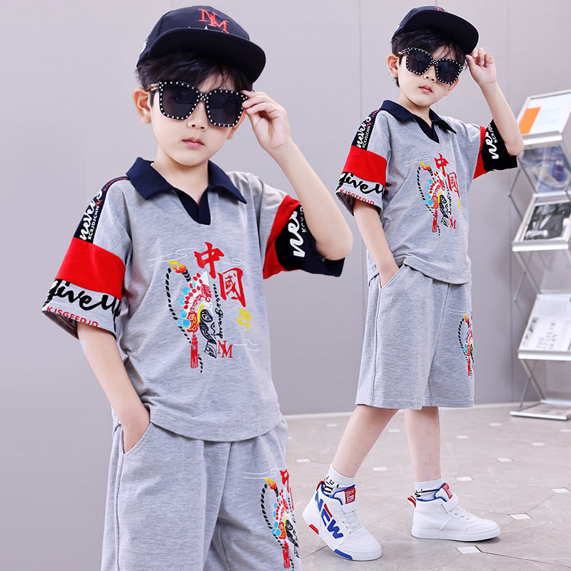 Children's Summer T-shirt Short-sleeved Shorts Two-piece Trendy Cool Handsome Children's Suit