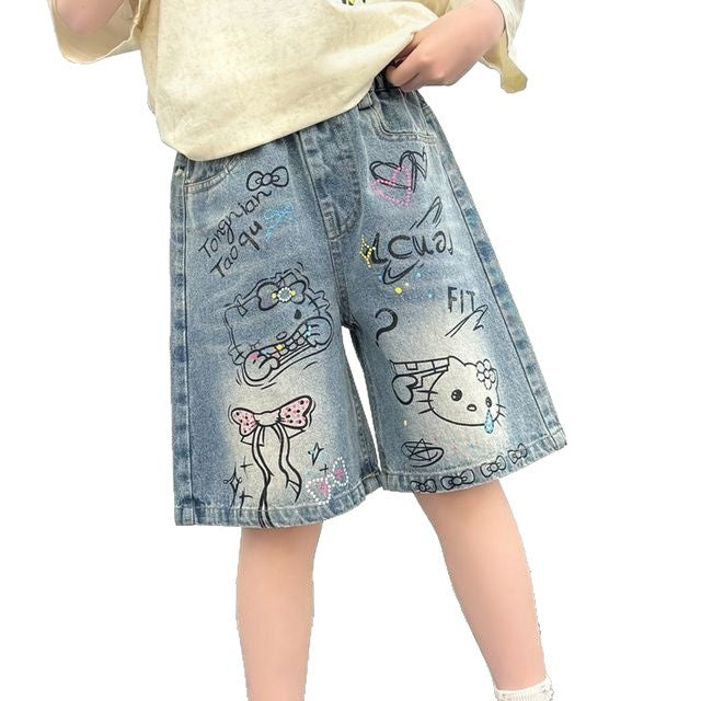 Children's Width Loose Summer Medium Big Fifth Children's Pants