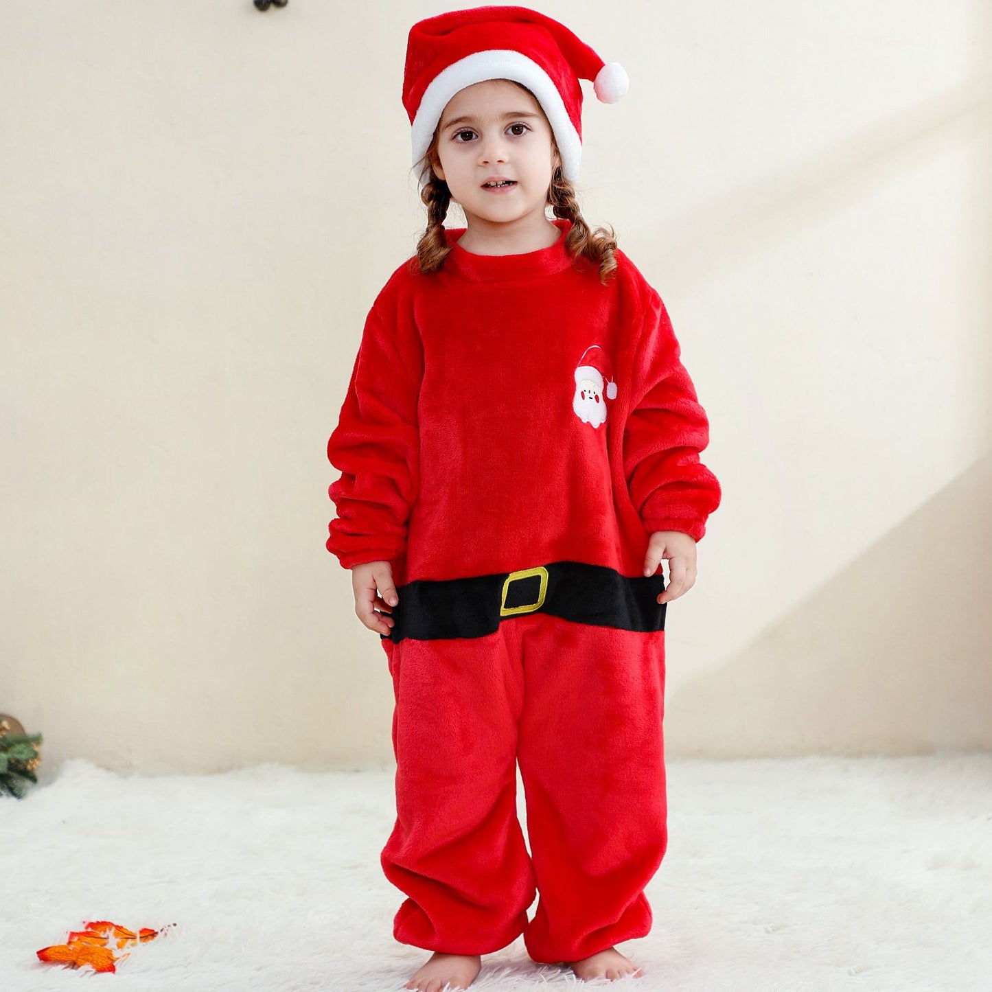 Children's Flannel Pajamas Infant Hat Romper Christmas Jumpsuit, Climbing Suit