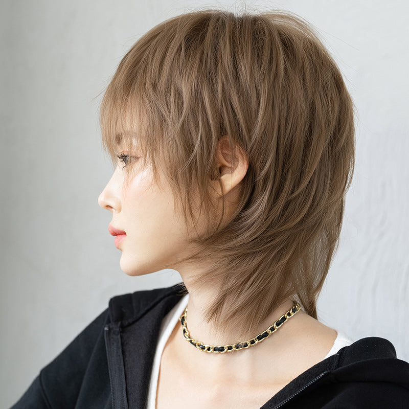 Women's & Men's Fashion Neutral Wolf Tail Full Top Wig Short Curly Hair