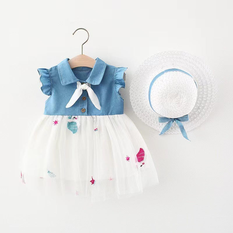 Children's Clothing Summer Denim Mesh Stitching Princess Children's Dress