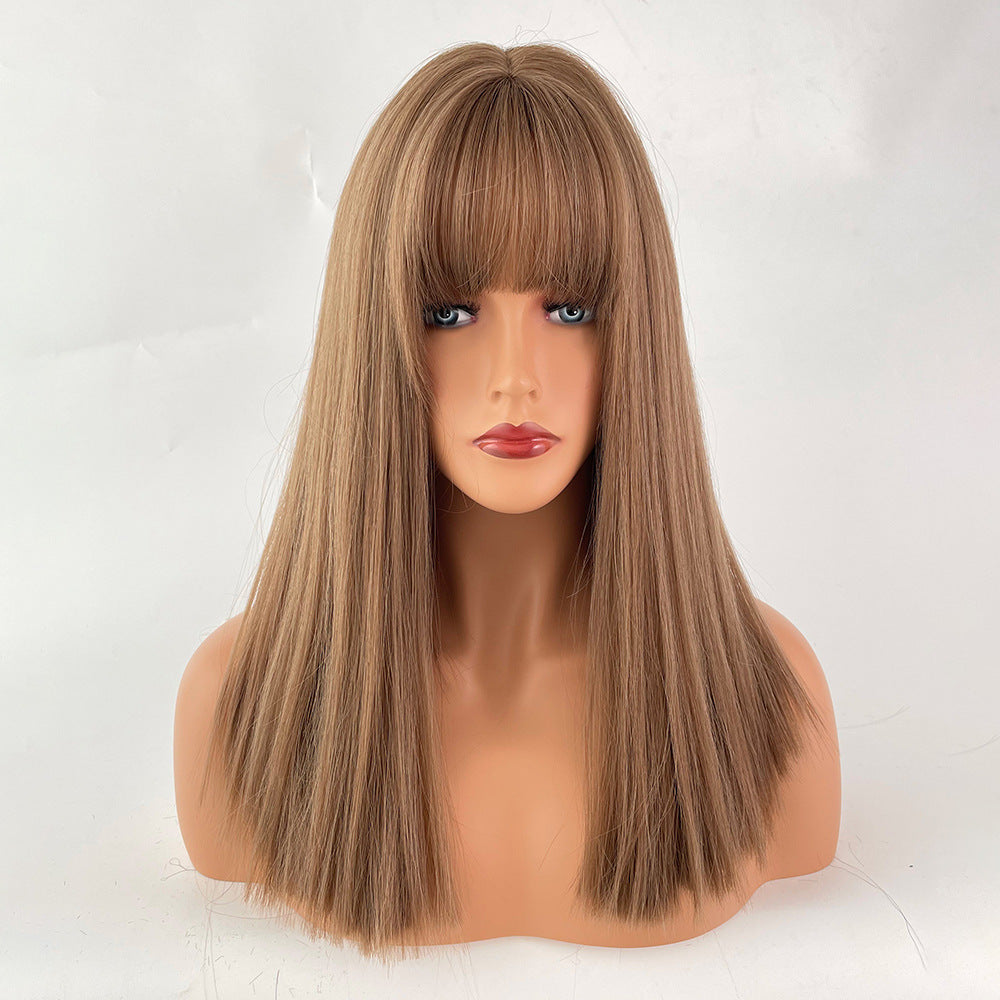 Women's Black Median To Fashion Air Bangs Long Straight Wig