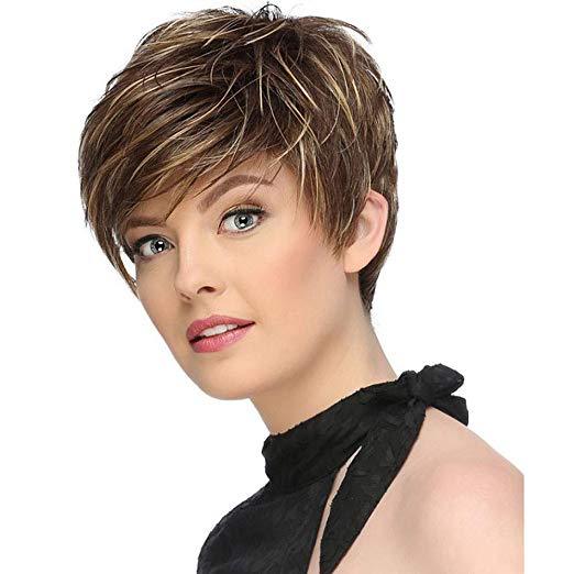 Fashionable Golden Short Straight Hair Fiber Wig Long Curls