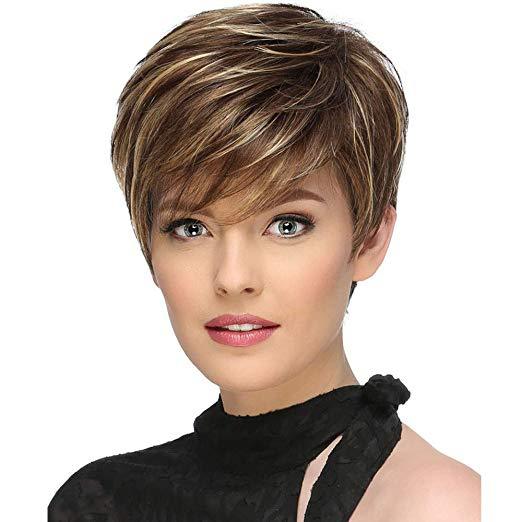 Fashionable Golden Short Straight Hair Fiber Wig Long Curls