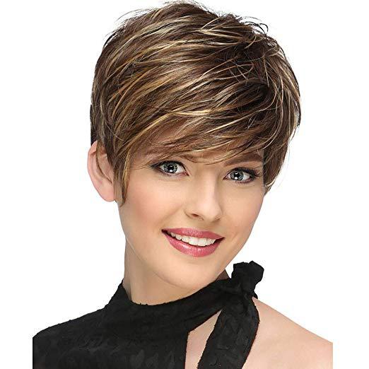 Fashionable Golden Short Straight Hair Fiber Wig Long Curls