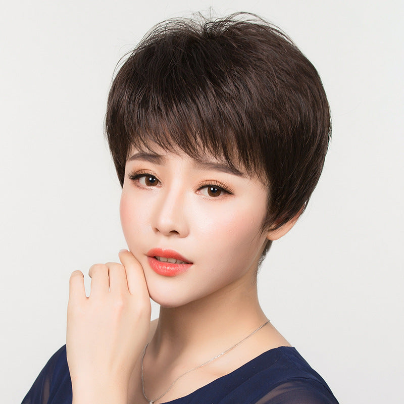 Women's Mother Breathable Lightweight Hairstyle Side Bangs Real Hair Wig