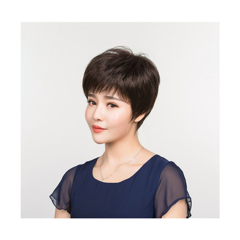 Women's Mother Breathable Lightweight Hairstyle Side Bangs Real Hair Wig