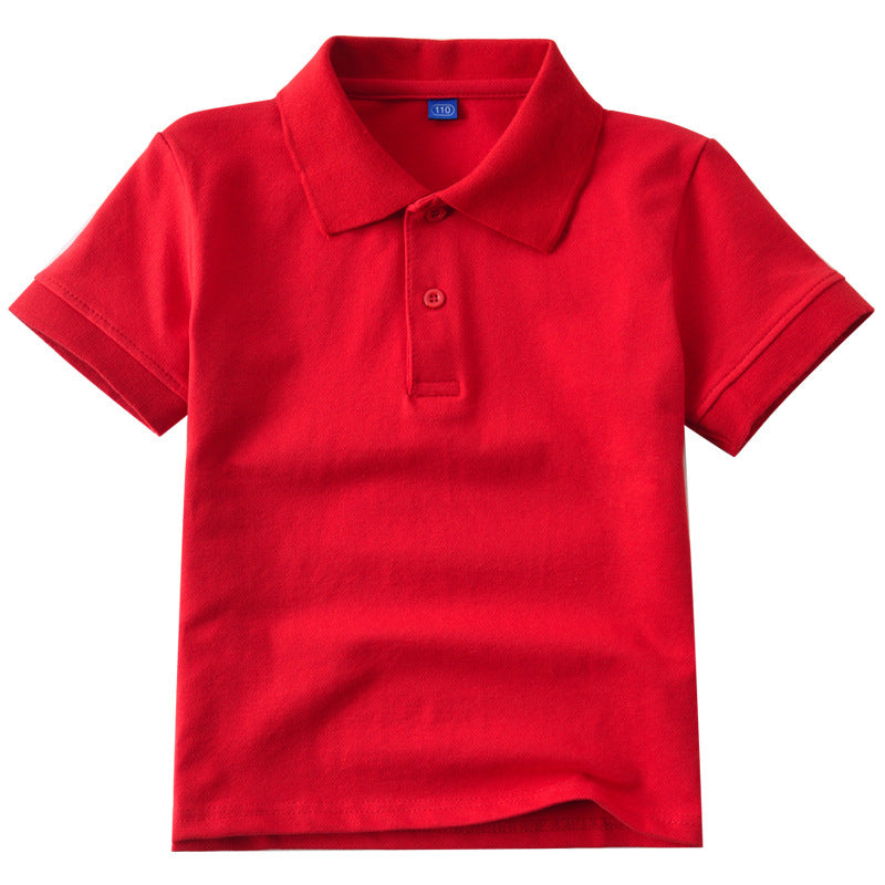 Children's White Shirt Short-sleeved Cotton Lapel Summer School Uniform Older Children's T-shirt