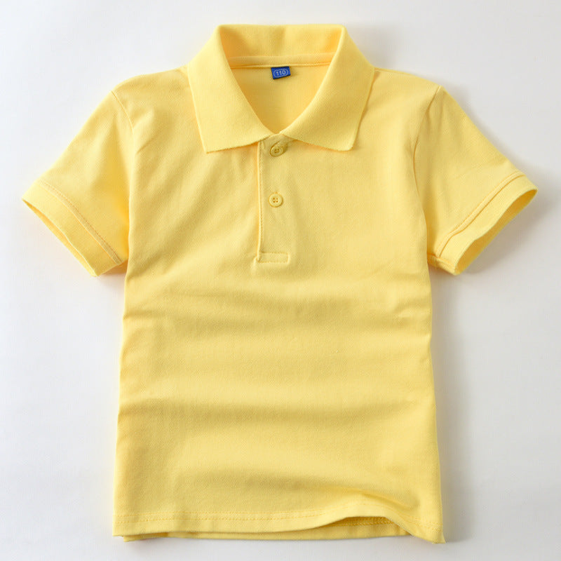 Children's White Shirt Short-sleeved Cotton Lapel Summer School Uniform Older Children's T-shirt