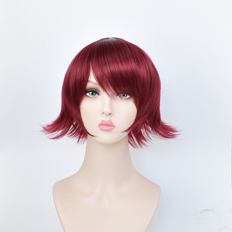Ark Wine Red Short Hair Anime Straight Bangs Simulation Cos Wig
