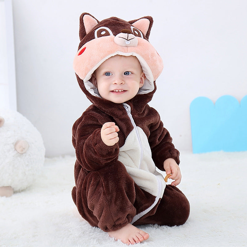 Infant Flannel Animal Jumpsuit Cartoon Hooded Jumpsuit, Climbing Suit