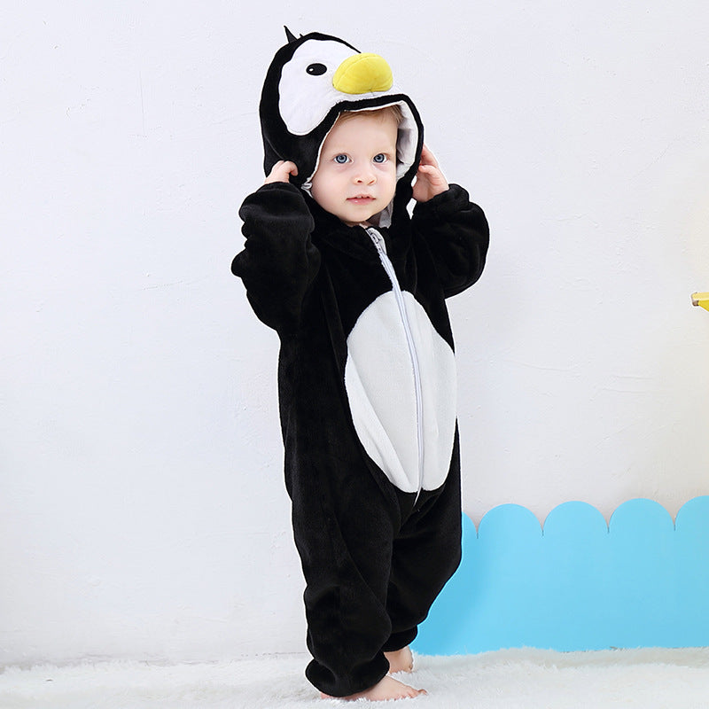 Infant Flannel Animal Jumpsuit Cartoon Hooded Jumpsuit, Climbing Suit