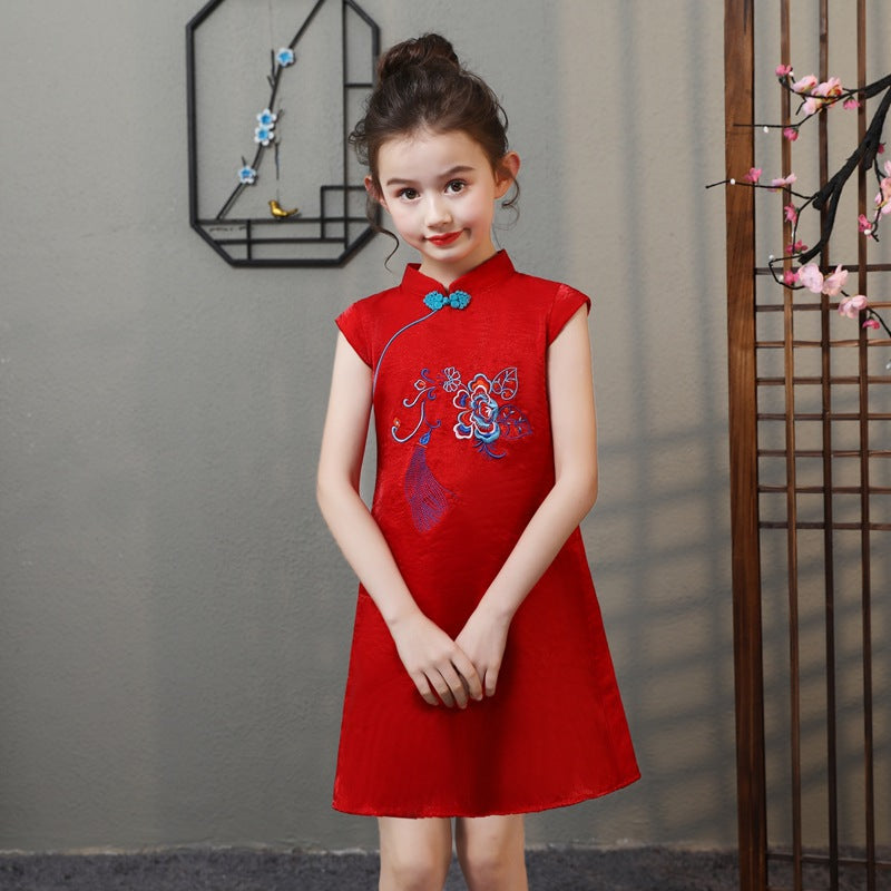 Children's Cheongsam Tang Suit Western Style A- Line Children's Dress