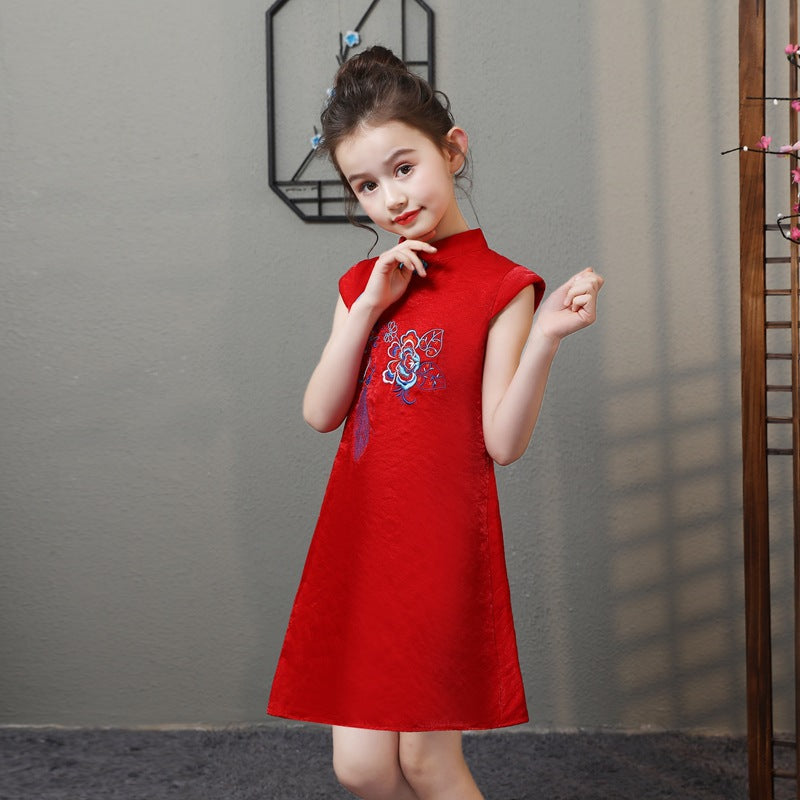 Children's Cheongsam Tang Suit Western Style A- Line Children's Dress
