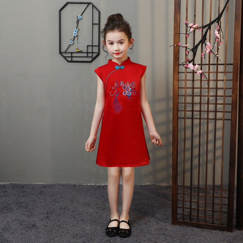 Children's Cheongsam Tang Suit Western Style A- Line Children's Dress
