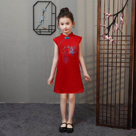 Children's Cheongsam Tang Suit Western Style A- Line Children's Dress