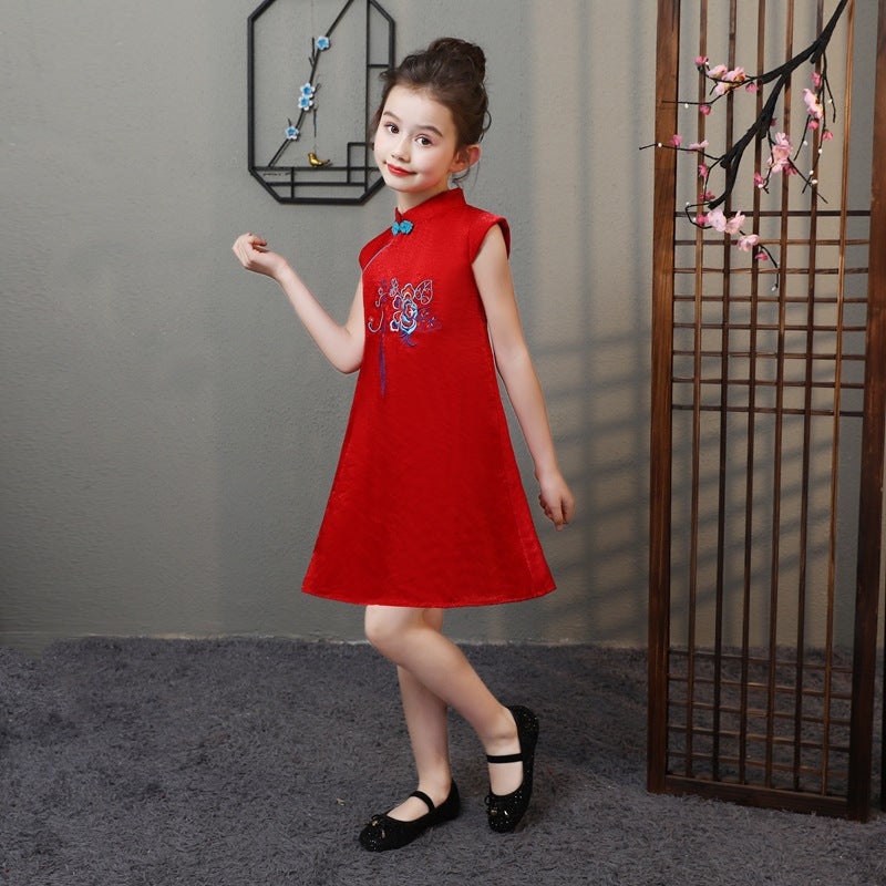 Children's Cheongsam Tang Suit Western Style A- Line Children's Dress