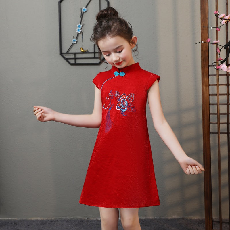 Children's Cheongsam Tang Suit Western Style A- Line Children's Dress