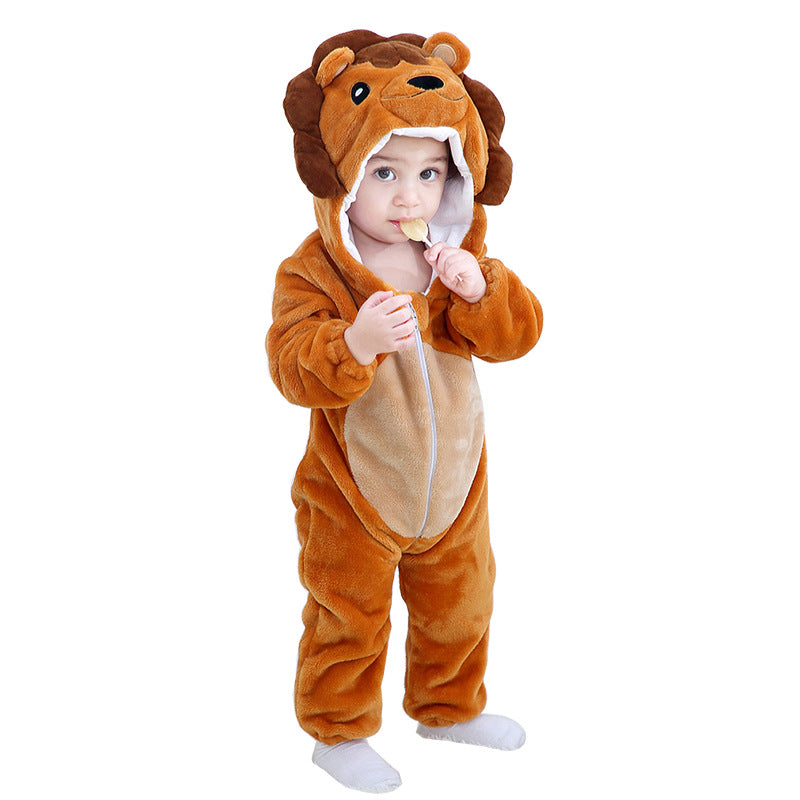 Flannel Animal Jumpsuit Going Out Clothes Cartoon Hooded Jumpsuit, Climbing Suit
