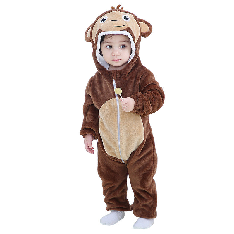 Flannel Animal Jumpsuit Going Out Clothes Cartoon Hooded Jumpsuit, Climbing Suit
