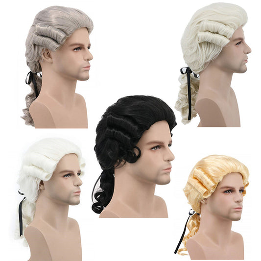 Masquerade Male Baroque Colonial Fiber Synthetic Real Hair Wig