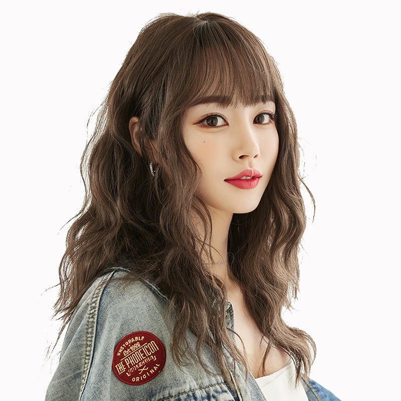 Women's Hair Bangs Natural Fluffy Whole Head Wig Long Curls