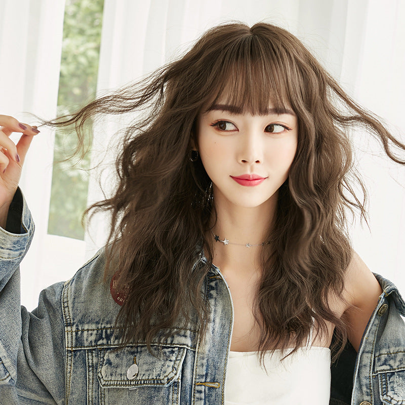 Women's Hair Bangs Natural Fluffy Whole Head Wig Long Curls