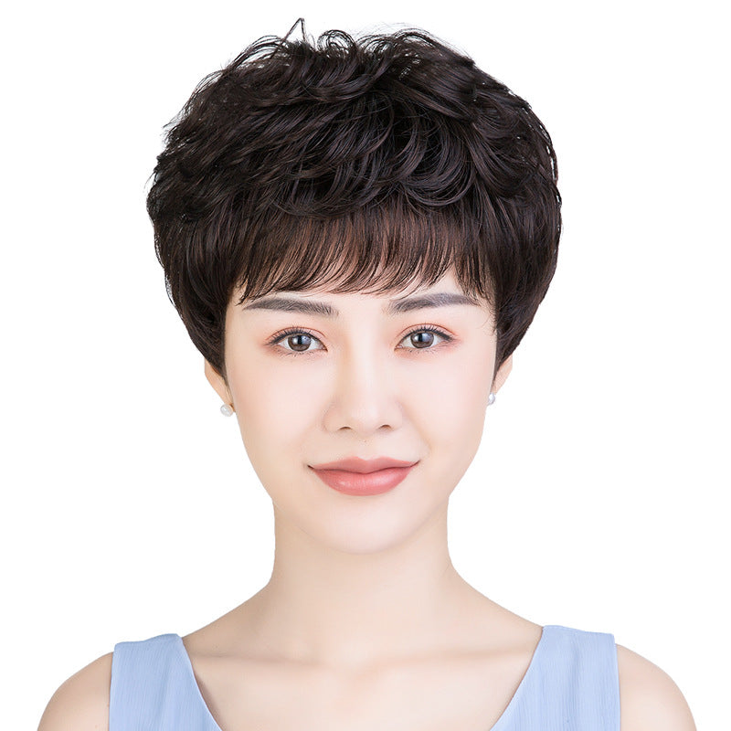 Women's Mom Human Fluffy Natural Fashion Elegant Wig Short Curly Hair