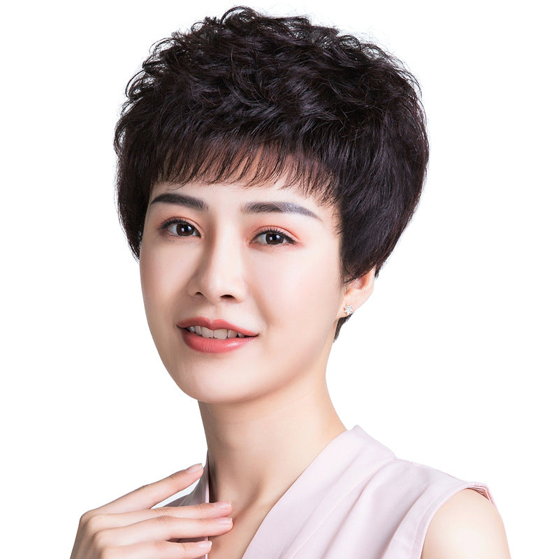 Female Real Sheath Natural Mother Human Fashion Wig Short Curly Hair