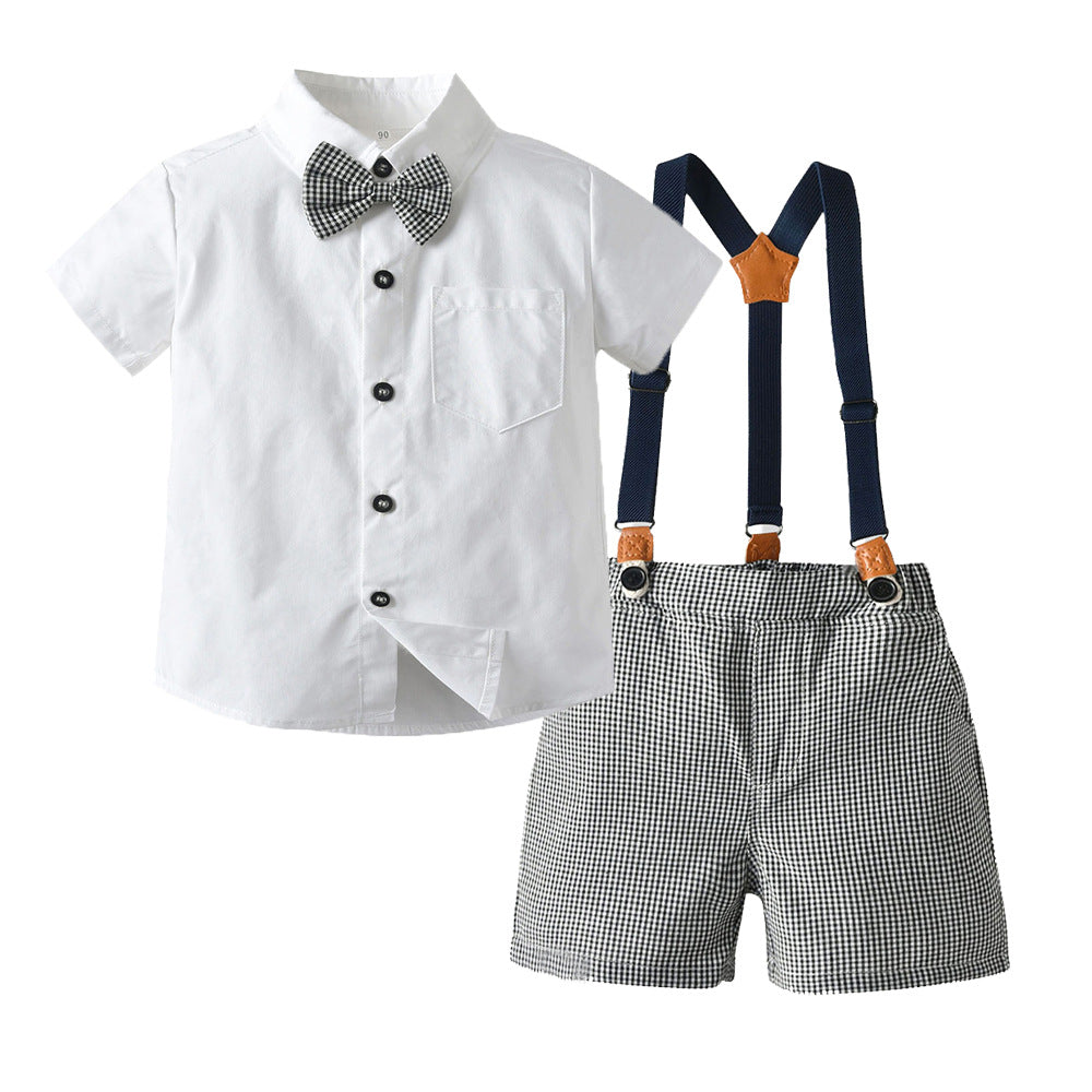 Children's Retro British Style Short Sleeve Suspender Children's Suit