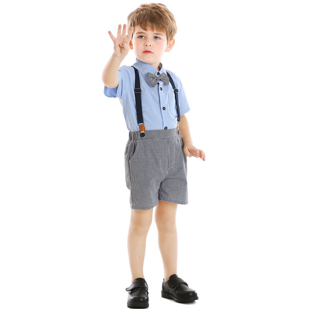 Children's Retro British Style Short Sleeve Suspender Children's Suit