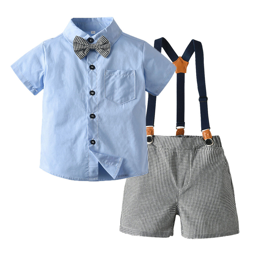 Children's Retro British Style Short Sleeve Suspender Children's Suit