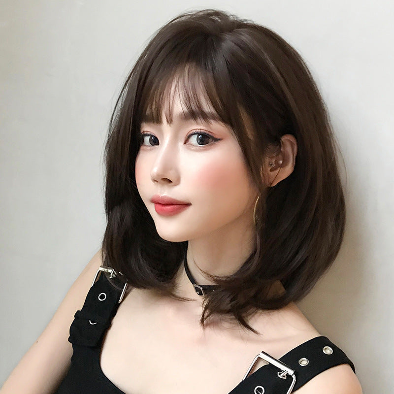 Women's Bangs Round Face Inner Buckle Full Top Cover Wig Short Curly Hair