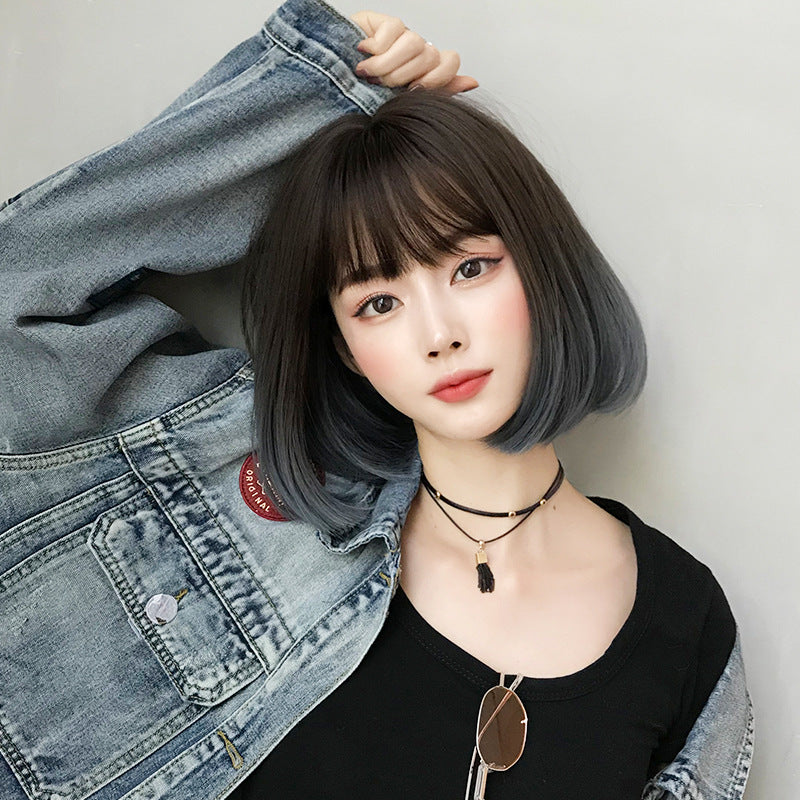 Fashion Female Wave Head Round Face Wig Short Straight Hair