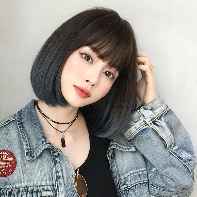 Fashion Female Wave Head Round Face Wig Short Straight Hair