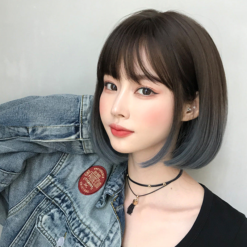 Fashion Female Wave Head Round Face Wig Short Straight Hair