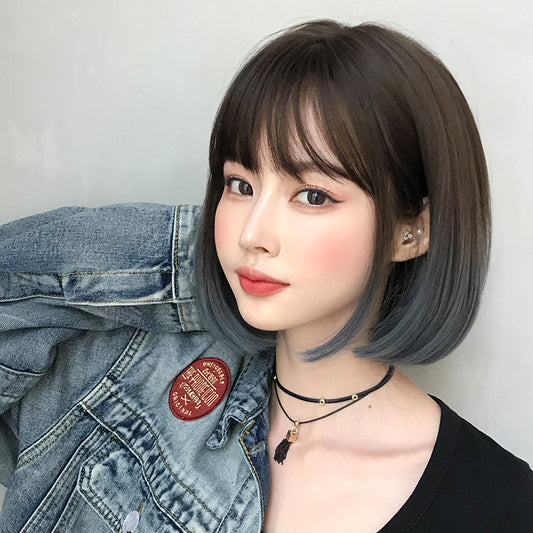 Fashion Female Wave Head Round Face Wig Short Straight Hair