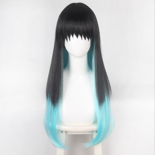 No Hours Transparent Black Gradient Straight Hair Cos Wig