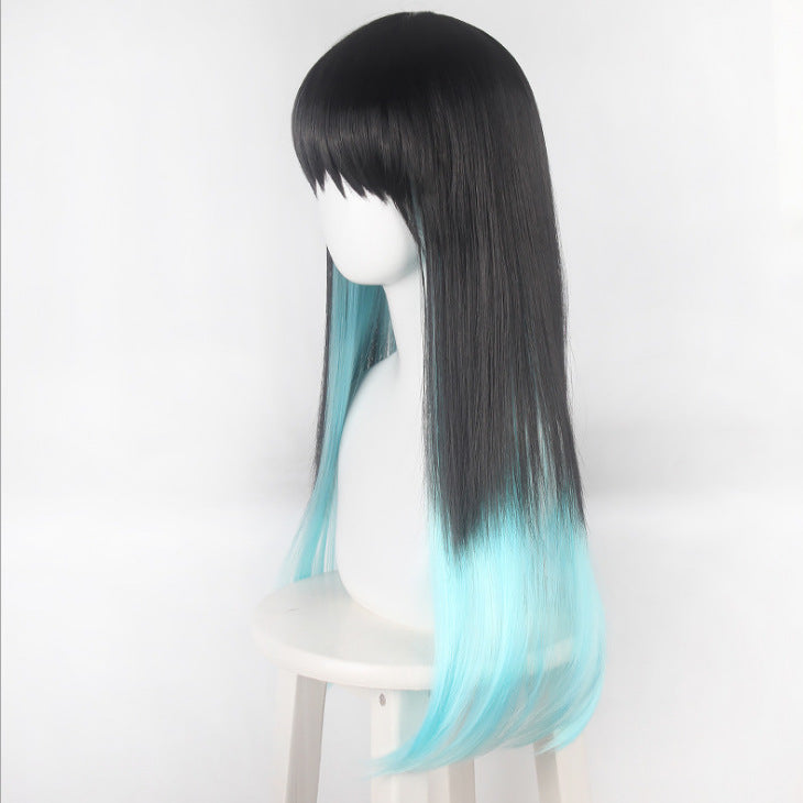 No Hours Transparent Black Gradient Straight Hair Cos Wig