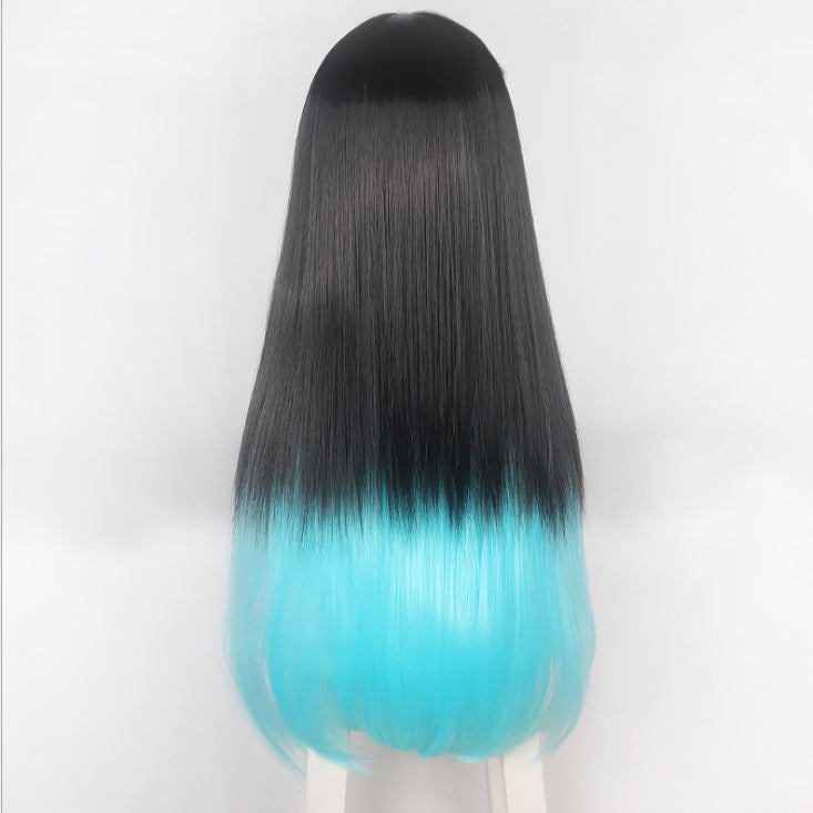 No Hours Transparent Black Gradient Straight Hair Cos Wig