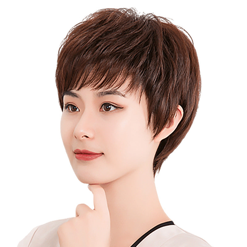 Women's Short Texture Mother's Full Type Human Cover Real Hair Wig