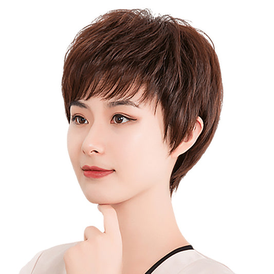 Women's Short Texture Mother's Full Type Human Cover Real Hair Wig