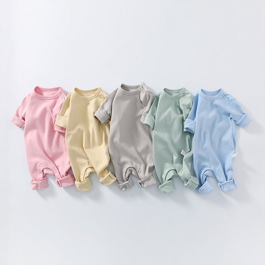 Women's & Men's Pure Color Shoulder Button Jumpsuit Cotton One-piece Long-leg Jumpsuit, Climbing Suit